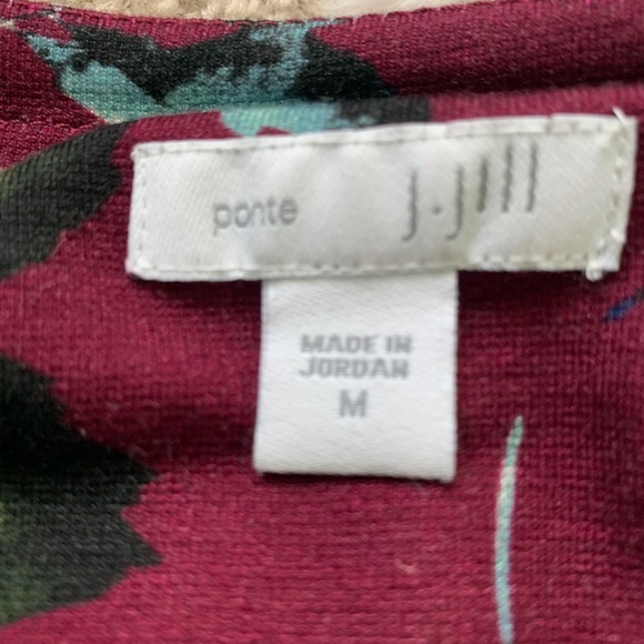 J. Jill Burgundy Leaf Ponte 3/4 Sleeve Dress- M - Picture 3 of 9